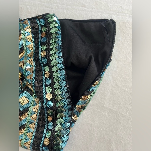 ARK & CO. aquatic colors sequined short skirt sz M swifty festival rave glam - Picture 4 of 8